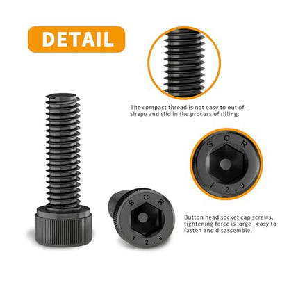 M6 x 20mm 25mm 30mm 35mm 40mm Hex Socket Head Cap Screws Bolts, 12.9 Grade Alloy Steel, Black Oxide Finish, Fully Threaded, Metric Allen Hex Drive, Assortment Kit 50Pcs - size: Hex Socket Head M6x20, 25, 30, 35, 40mm(50pcs)