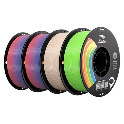Creality PLA+ 3D Printer Filament 1.75mm, Multicolor, 4-Pack,Toal 4KG - color: Beige+apple Green+rainbow*2 Pla+, size: 4kg