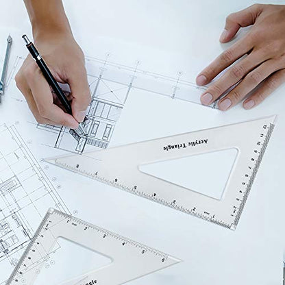 Coopay Large Triangle Ruler Set, Clear Acrylic, 30/60 and 45/90 Degrees - size: Triangle Hollow