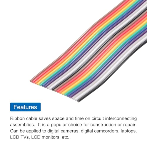 MECCANIXITY 1 Pcs 20 Pin Flat Rainbow Ribbon Cable 20 Ft 1.27mm Pitch Breadboard Jumper Wires for Electronic Projects - size: 20 Ft, style: 20P