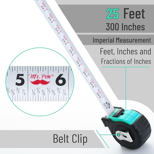 Mr. Pen- Retractable Tape Measure 25 ft, Turquoise Blue, Easy Read - color: Turquoise Blue, size: 1 pcs