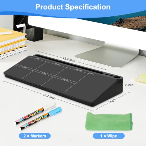 Desktop Glass Whiteboard with Storage, Weekly Calendar Desk White Board - color: Organizer-black Weekly Planner
