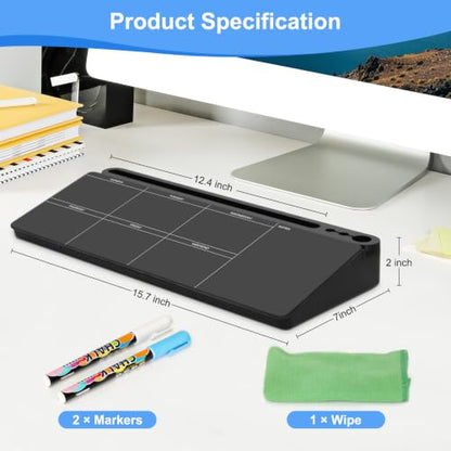 Desktop Glass Whiteboard with Storage, Weekly Calendar Desk White Board - color: Organizer-black Weekly Planner