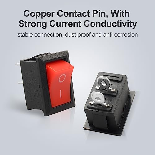 1Pcs Red KCD1 Boat Rocker Switch 2-Position 2-Pin SPST Panel Switch 6A 250VAC 10A 125VAC, with 4pcs FDFD2-187 Blue Terminals, CE - color: 1Pcs Red