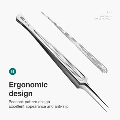 MR.GREEN Ingrown Hair Tweezers Needle Nose Pointed Tips Tweezers For Eyebrows Splinters Blackhead Removal Acne Clip Extractor (Long) - size: Long