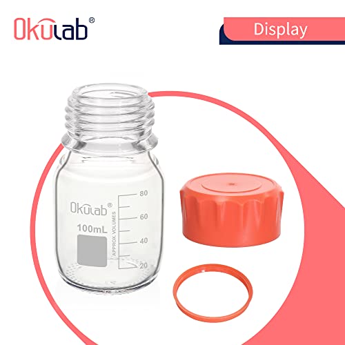 12pcs of 100ml(3.4oz) Round Media Storage Bottles, 3.3 Borosilicate Glass, with GL45 Screw Caps in PP Materia, GL45RB100B12 - style: 12pcs of 100ml