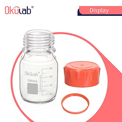 12pcs of 100ml(3.4oz) Round Media Storage Bottles, 3.3 Borosilicate Glass, with GL45 Screw Caps in PP Materia, GL45RB100B12 - style: 12pcs of 100ml
