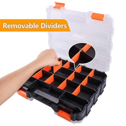 HobbyPark RC Hardware Organizer Box Adjustable Compartments Removable Dividers Durable Plastic Double Side Tools Box Screw Organizer For Nuts, Bolts, Screws, Nails, Small Parts, Tools - size: 12.75" x 10.63" x 3.15"