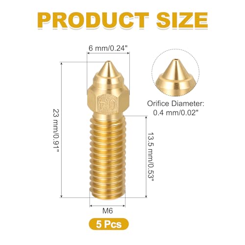 uxcell 5 Pcs 0.4mm Brass Nozzles M6 Thread for K1 3D Printers - size: 0.4mm