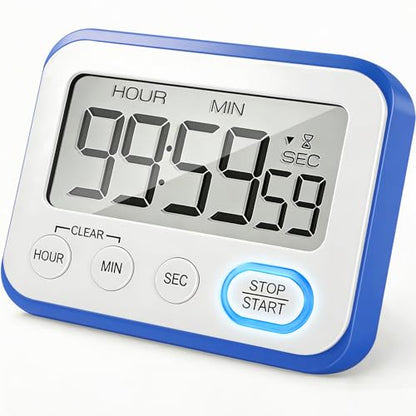 Digital Kitchen Timer Magnetic Loud Alarm, Large LCD Screen Silent/Beeping Multi-Function for Teachers Classroom Kids, Blue - color: Blue