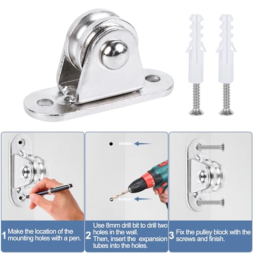 Small Pulley Block 1" Mini Duplex Pulley Roller Frictionless Silent Wheel Heavy Duty Fixed Pulley Loading 176 lb for Rope Cable Cord Guide & Wall Ceiling Mount DIY Project - 8 Pack - size: 8 Pack