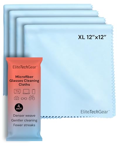 Elite Tech Gear Eyeglass Cleaning Cloth, 4-Pack Blue, 12x12 Glasses Cloth - color: Blue, size: 12'' x 12'' (Pack of 4)