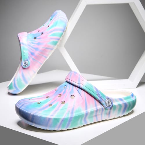 Tie-dye Women's Clogs Lightweight Slip-on Garden Shoes EVA Slippers/Sandals/Water Shoes - color: Blue L003, size: 10.5 Wide