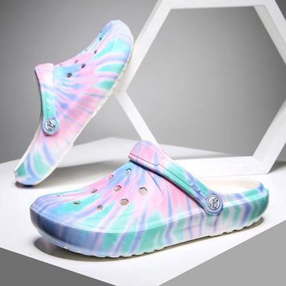 Tie-dye Women's Clogs Lightweight Slip-on Garden Shoes EVA Slippers/Sandals/Water Shoes - color: Blue L003, size: 10.5 Wide