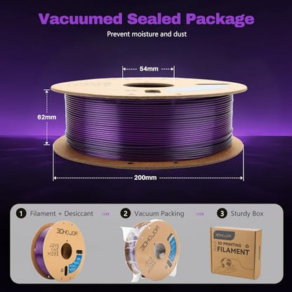 3DHoJor Silk PLA Filament 1.75mm Black Purple Dual Color PLA 3D Printer Filament 2 in 1 Coextrusion 1KG Spool(2.2lbs) 3D Printing Filament Dimensional Accuracy +/- 0.03mm Fits for Most FDM 3D Printers - color: Black Purple