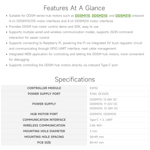Waveshare Direct Drive Servo Motor Driver Board, Support ESP Now, Integrates ESP32 and Control Circuit, Suitable for DDSM Series Hub Motors