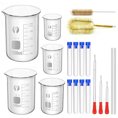 Glass Beakers Set 50/100/250/500/1000ml with 8Pcs Test Tubes