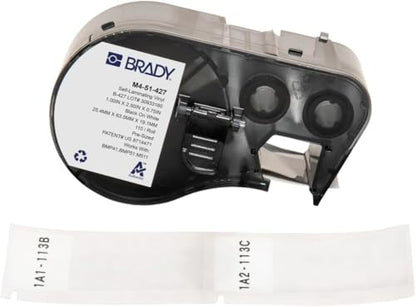 Brady Authentic (M4-51-427) Self-Laminating Vinyl Wrap Around Labels 2.5" H x 1" W Black on White, Clear, 110 Labels. for use with The BMP41, BMP51, and M511 Label Printers - color: Black on White, Clear, size: 2.5*1 inches
