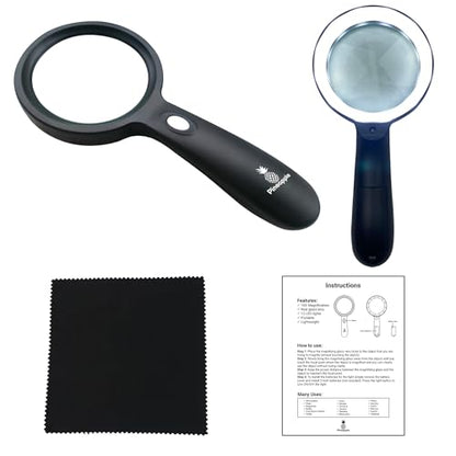 Magnifying Glass with Light, 10X Lighted Magnifier Handheld, Large Magnifying Glass for Reading, Seniors, Macular Degeneration, Elderly