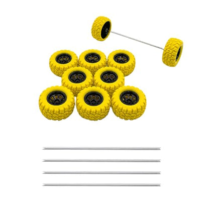10PCS Toy Wheel Model Car Rubber Tire Wheel with 5PCS Shaft Round Rod Axles for RC Car Truck Robot DIY Model Building Parts (2x33mm Yellow) - style: 2x33mm Yellow