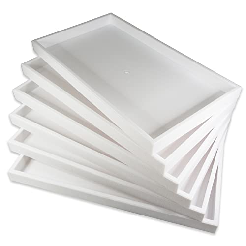 CuteBox Company 3pc White Plastic Tray (14.75” x 8.25” x 1”) with 7 Compartment White Flocked Tray Insert for Jewelry Storage, Organization, Merchandise, Display - color: 3pc, size: 7 Compartment