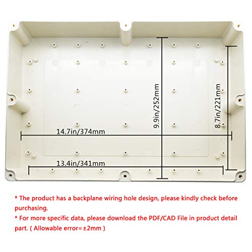 LeMotech Waterproof Dustproof IP65 ABS Plastic Junction Box Universal Electric Project Enclosure Pale Gray 15 x 10.2 x 4.13 inch (380 x 260 x 105 mm) - size: 15"x10.2"x4.13"
