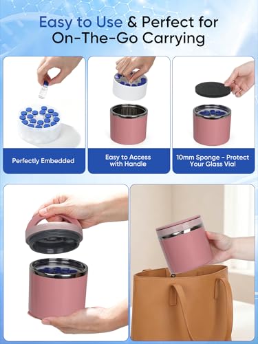 3ml Peptide Case for Fridge & Travel, 28-Slot Insulated Stainless Steel Jar - color: Pink