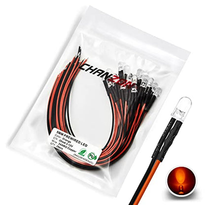 CHANZON 20 pcs Pre-Wired 5mm Orange LED Diode Lights (DC 12V) - color: G) Orange (20pcs)