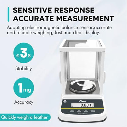 LAB FISH Dual Display Analytical Balance 200g x 1mg Scale High Precision 0.001g Accuracy Lab Scale External Calibration for Laboratory Pharmacy Jewelry - size: 200