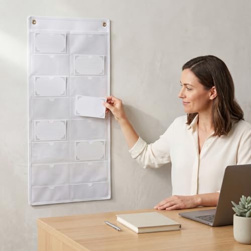 1 Pack 3" x 5" Index Card Holder Sleeve 16 Slots for Office, White - color: White