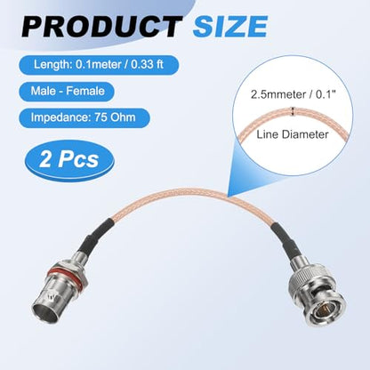 MECCANIXITY 0.33FT 3G-SDI Cable BNC Male to Female 75 Ohm Orange 2Pack - size: 0.33 FT