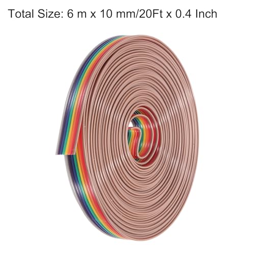 MECCANIXITY 1 Pcs 8 Pin Flat Rainbow Ribbon Cable 20 Ft 1.27mm Pitch Breadboard Jumper Wires for Electronic Projects - size: 20 Ft, style: 8P