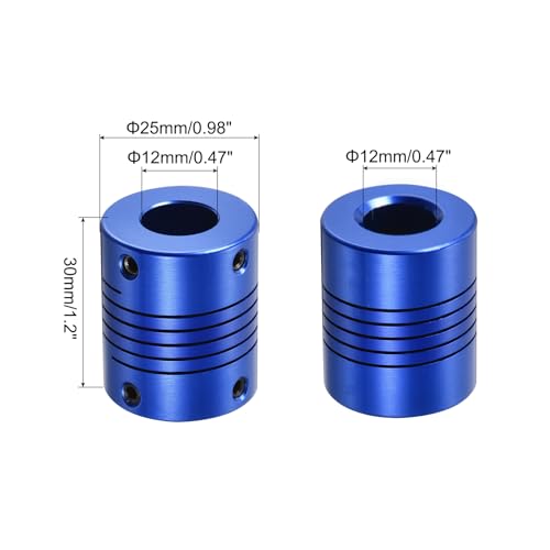 uxcell 2Pcs 12mm to 12mm Aluminum Alloy Shaft Coupling L30xD25 Flexible Coupler with Screws Beam for 3D Printer CNC Machine DIY Encoders and Motors Shaft,Blue - size: 12mm to 12mm