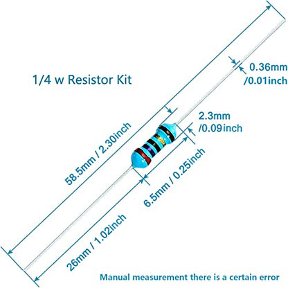 3120pcs 156 Values Metal Film Resistor Kit Minidodoca 1 Ohm-10M Ohm 1/4W 0.25 watt ±1% Tolerance Fixed Resistors Assortment Kit RoHS Compliant 100 1000 1k 10k 100k ohm Resistor Pack for DIY Projects - style: 1/4 watt-156 values-3120pcs