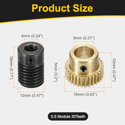 uxcell Worm Gear Set 30T 0.5 Mod 1:30 Brass Gear-8mmOD,1045 Steel Rod 6mmOD - size: Gear-8mm, Rod-6mm Bore, style: 0.5M-30T