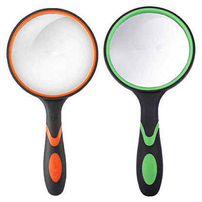Rongon 10X Handheld Magnifying Glass, 2PCS 100MM Large Reading Magnifier - color: Orange/Green