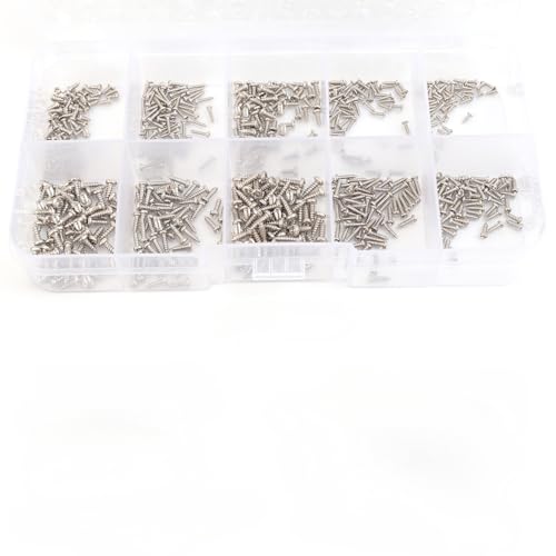 600PCS/ Box M1-M1.7 Miniature Self-Tapping Screws Set Crosshead Carbon Steel Screw Kit DIY Home Furniture Fasteners Sets - color: Silver 600pcs