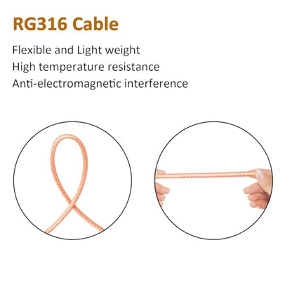 MOOKEERF SMA Male to N Male Cable 5ft,2 Pack RG316 SMA to N Cable 50 Ohm for WiFi Router,GPS Receiver,Antenna,Signal Booster etc - size: 5FT