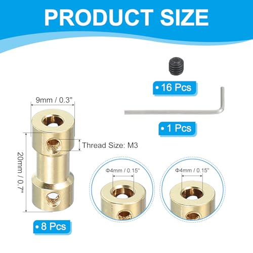 PATIKIL Brass Shaft Coupling Joint 4mm to 4mm, 8 Pcs Motor Shaft Coupler Extension Connector Rigid Sleeve Adapter Transmission Joint with Screws for RC Car Tires Shaft Motor - size: 4mm to 4mm