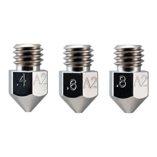 Microswiss MK8 Plated A2 Tool Steel Wear Resistant Nozzle Compatible with (MakerBot, CraftBot, Creality, CR10, Ender 3, Ender 5, Tevo Tornado) (Value Pack (.4mm, 6mm, 8mm)) - size: Value Pack ( .4mm , .6mm , .8mm )