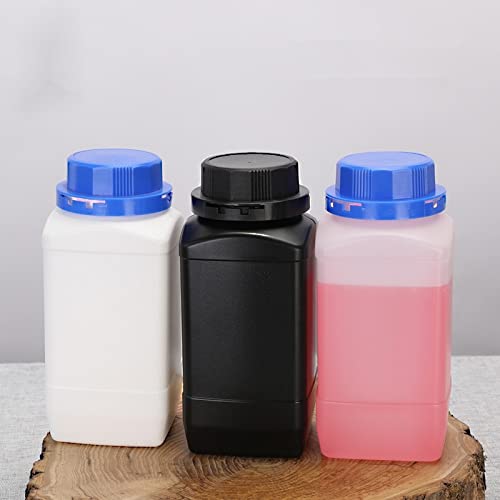 Othmro 5pcs Plastic Lab Chemical Reagent Bottles, 1000ml/33.81oz Wide Mouth Liquid/Solid Square Sample Storage Container Sealing Bottles with Anti-theft Cap Black - color: Black