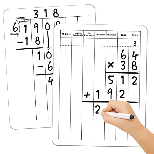 Math Manipulatives White Board for Students - Small White Board Dry Erase - Ideal for Classroom and Home Use - Long Division Double-Sided Dry Erase Board - 9x12 Inches - style: Division