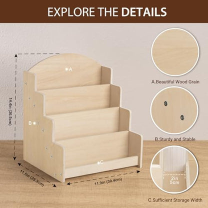 PUERSI Greeting Card Display Stand, Wooden 4-Tier Postcard Display Stand - color: Beige