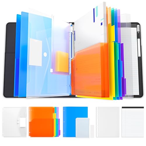 JoyCat 3 Ring Binder Clipboard with Storage, 5 Folders, Black - color: Black
