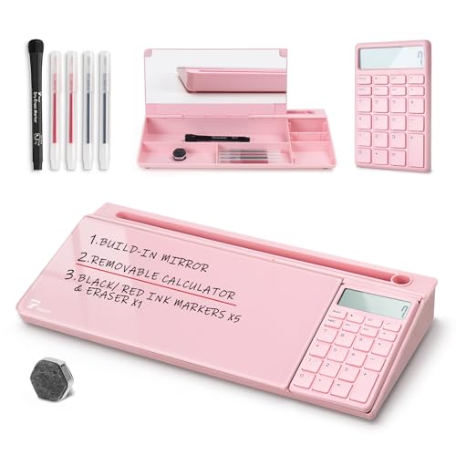 TOWON Glass Desk Whiteboard with Calculator 17x6 in, Desk Organizer, Pink - color: Cal Pink