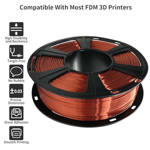 GIANTARM 3D Printer Filament,Silk Copper PLA Filament,1Kg(2.2lbs) Spool - color: Silk Copper, size: 1kg