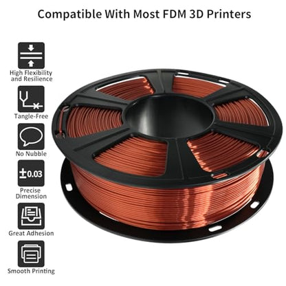 GIANTARM 3D Printer Filament,Silk Copper PLA Filament,1Kg(2.2lbs) Spool - color: Silk Copper, size: 1kg