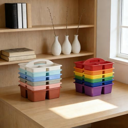 Set of 6 Classroom Caddy, Small Plastic Storage Caddy with Handle, Boho - color: Boho