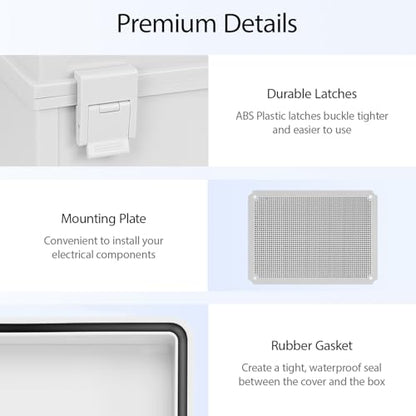Electrical Box, IP65 Waterproof Dustproof ABS Plastic Enclosure, Outdoor and Indoor Project Box Hinged Cover with Mounting Plate Wall Brackets, Outer Dimension 15.7"x 11.8" x 7.1", Grey - size: 15.7"x 11.8" x 7.1" (1pc)