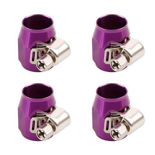 Aluminum Hose End Finisher Clamp, Universal Fit, Red Chrome Finish, 4pcs Set for Stainless Steel and Rubber Hoses, Model (Purple, 4AN) - color: Purple, size: 4AN
